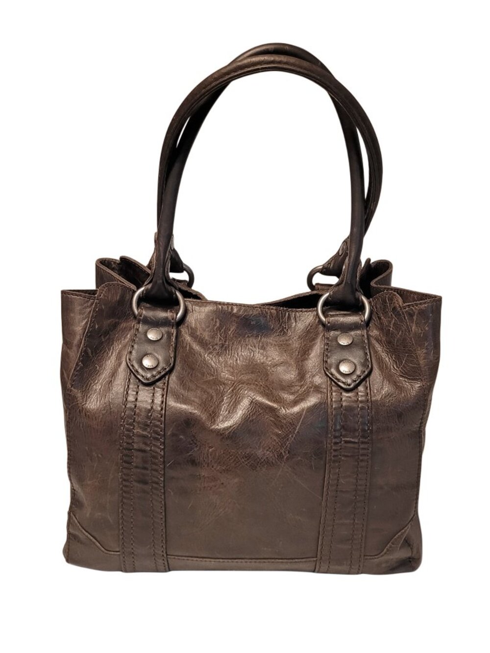 FRYE Melissa Distressed Dark Brown Tote